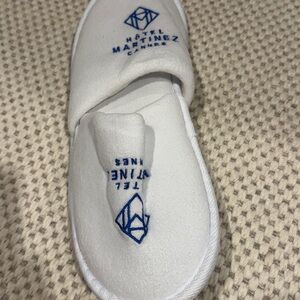 White Hotel Martinez Slippers with Blue Logo